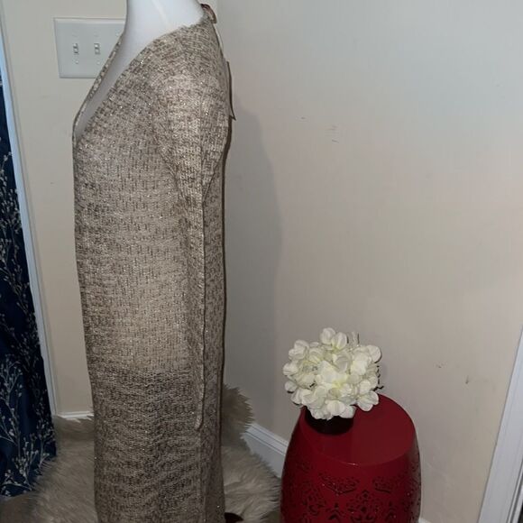 NEW Soft Surroundings Gold Tan Open Weave Open Front Long Cardigan sz Petite XL - Picture 2 of 7